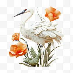 鹤望兰装饰画图片_白色鸟花朵鹤AI元素立体免扣图案