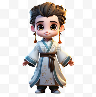 中国汉服男孩正面全身ai元素立体免扣图案