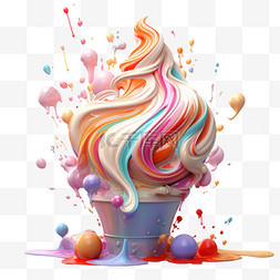 冰淇淋彩色渲染梦幻AI元素立体免