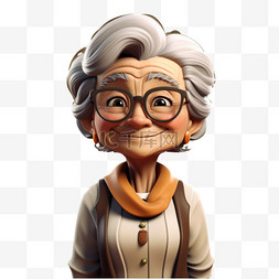 立体老人图片_老奶奶微笑戴眼镜人物AI立体免扣