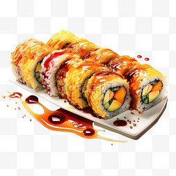 马克笔风格食物美食精致日式寿司