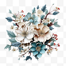 传统蓝色白色花朵质感AI元素立体