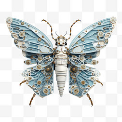 蝴蝶机甲蓝色AI元素立体免扣图案