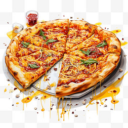 马克笔披萨美味风格食物美食精致