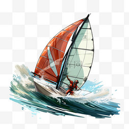 马克笔帆船航行风格运动员亚运会