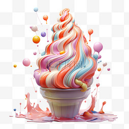 冰淇淋彩色图片_冰淇淋彩色渲染甜筒AI元素立体免