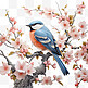 花朵花枝胖胖的鸟中国画元素立体免扣图案