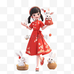 月饼盒中秋礼饼图片_中秋节兔子卡通可爱女孩3d元素