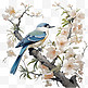 白色花枝上蓝色的鸟AI元素立体免扣