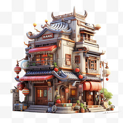 中国古代商铺建筑AI元素立体免扣