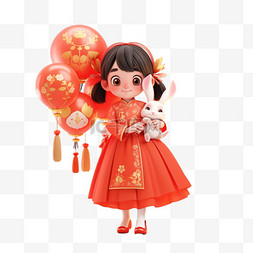 可爱女孩兔子卡通中秋节3d元素