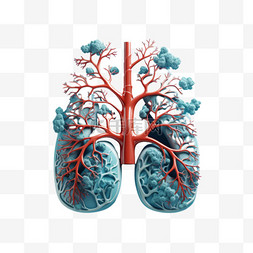 肺部吸氧图片_蓝色肺部人体血管AI元素立体免扣