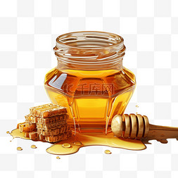 蜂蜜罐装图片_罐装蜂蜜金黄AI元素立体免扣图案
