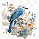 蓝色花鸟画意境自然AI素材免扣写实