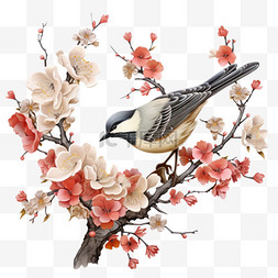 中国画绘画图片_花鸟立在枝条的小鸟中国元素立体