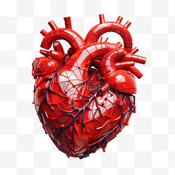 红色心脏器官图片_心脏器官红色蓝色血管元素立体免