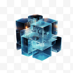 立体几何体装饰图片_小正方形几何拼接发光AI元素立体
