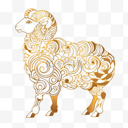 山羊手绘山羊手绘图片_十二生肖山羊金箔元素手绘