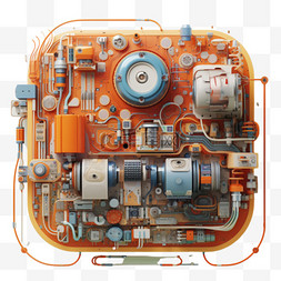 电路板橘色电子机电AI元素立体免