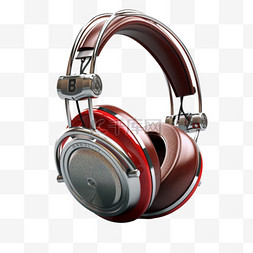 耳机免扣元素图片_红银配色的复古时尚耳机元素立体