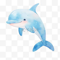 蓝色海豚卡通手绘元素
