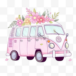 小汽车粉色图片_粉色小汽车卡通手绘元素