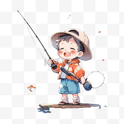 可爱钓鱼图片_男孩钓鱼元素卡通手绘