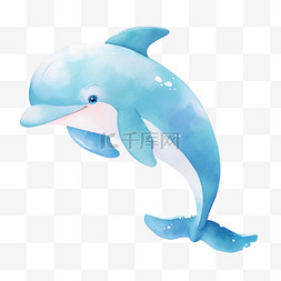 蓝色背景纯色图片_手绘海豚蓝色元素卡通
