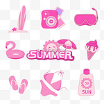 粉红芭比夏天贴纸装饰