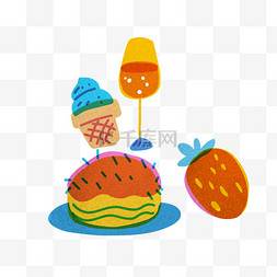 冰淇淋面包图片_丝网印刷风格冰淇淋草莓面包