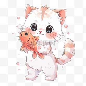 吃鱼的作用图片素材_手绘可爱吃鱼小猫元素卡通