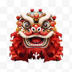 中国舞图片_红色舞狮子狮头正面AI免扣装饰素