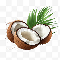 椰叶椰子图片_带绿棕榈叶的完整椰子