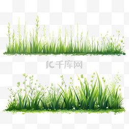 水彩绿色植物图片_一组用水彩画绘制的草地边框