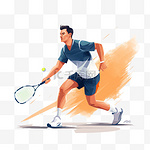 羽毛球锦标赛平平版海报男选手运动中用球拍击打羽毛球跨网矢量图