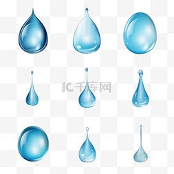 蓝色水滴雨滴透明写实AI元素立体
