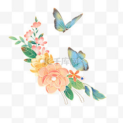 节日素材图片_国风节日一对蝴蝶鲜花装饰