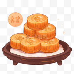 盘中的美食图片_中秋节手绘美食餐盘中的月饼34