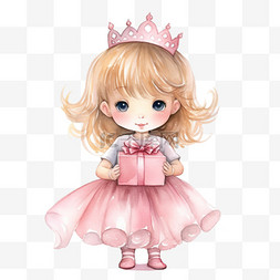 女生手绘形象图片_水彩可爱粉色小公主免扣元素