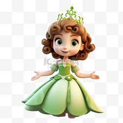 可爱公主png图片_3d卡通可爱绿色小公主免扣元素