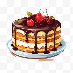 卡通扁平风格黑森林蛋糕美食美味
