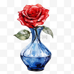 水彩手绘红玫瑰图片_水彩美丽红玫瑰鲜花花瓶免扣元素