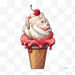 卡通樱桃图片_卡通樱桃冰淇凌扁平风格美食美味