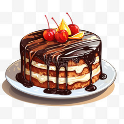 卡通扁平黑森林蛋糕风格美食美味
