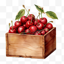 水果箱图片_水彩新鲜樱桃水果箱子免扣元素