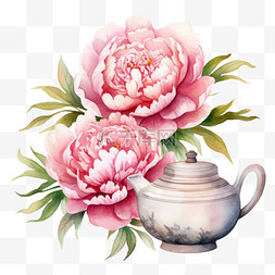 水彩鲜花精致茶壶免扣元素