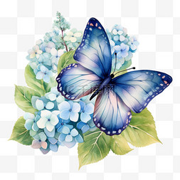 水彩鲜花深蓝色蝴蝶免扣元素