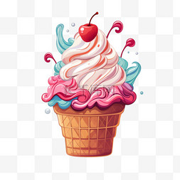 卡通扁平樱桃冰淇凌风格美食美味