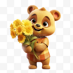 卡通小熊送鲜花免扣元素