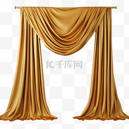 透明窗帘布图片_挂上的金色布料帘布AI立体免扣素
